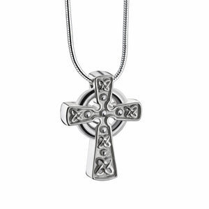 Celtic Cross with Knotsª Two Tone Sterling Silver Cremation Pendant