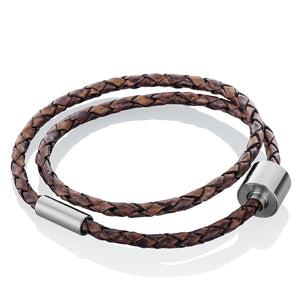 Brown & Silver - TadBlu Braided Leather Men’s Cremation Bead Bracelet