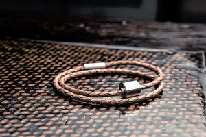 Brown & Silver - TadBlu Braided Leather Men’s Cremation Bead Bracelet