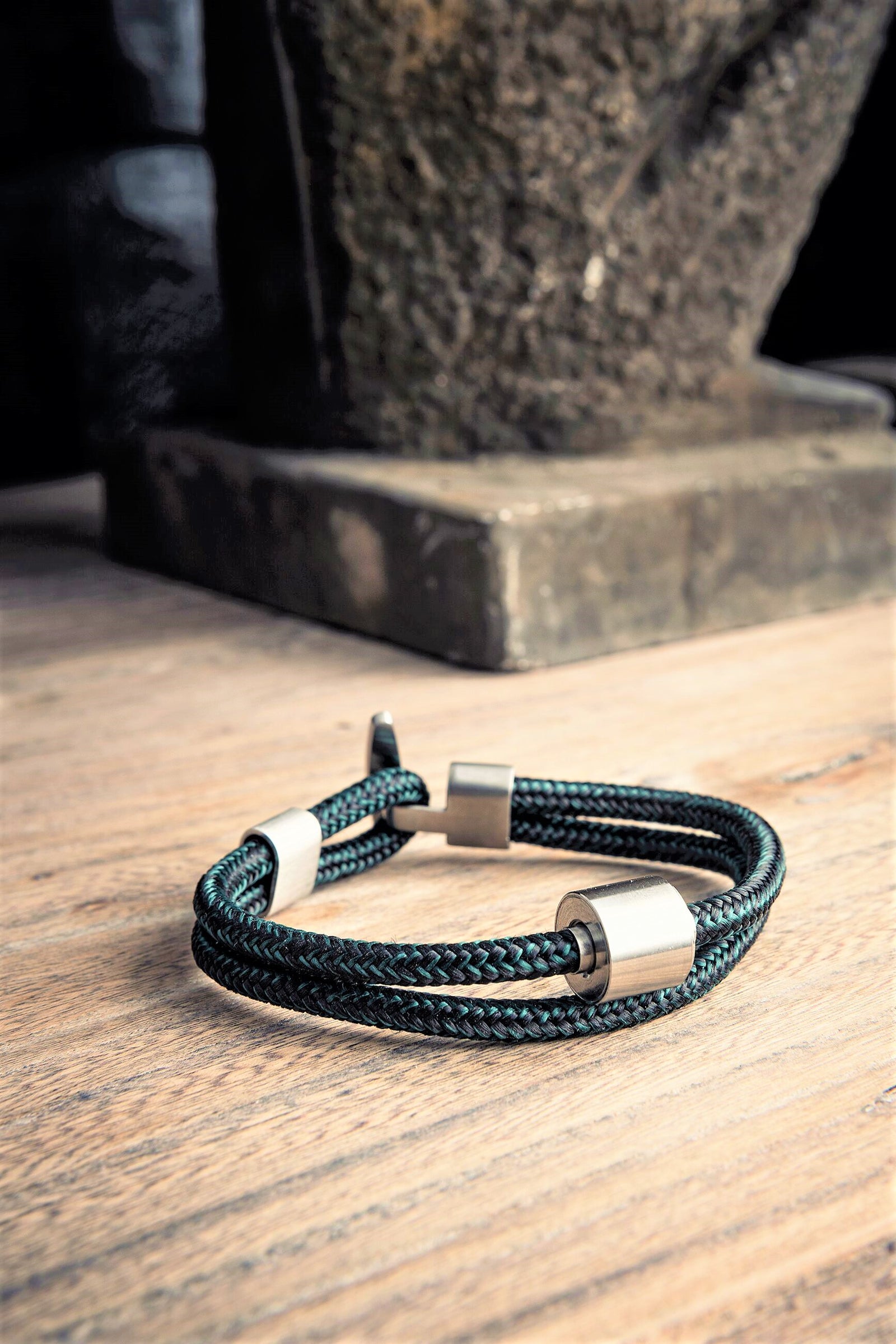 Black and Petrol - TadBlu Naval Cord Men’s Cremation Bead Bracelet