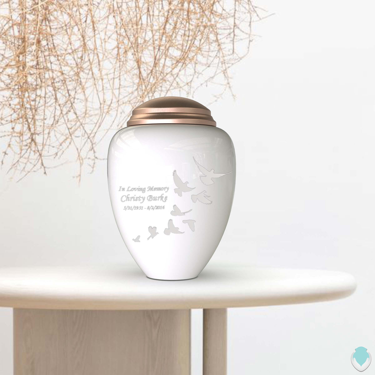 Adult Tribute White & Rose Gold Doves Cremation Urn