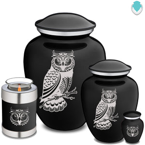 Medium Embrace Black Owl Cremation Urn