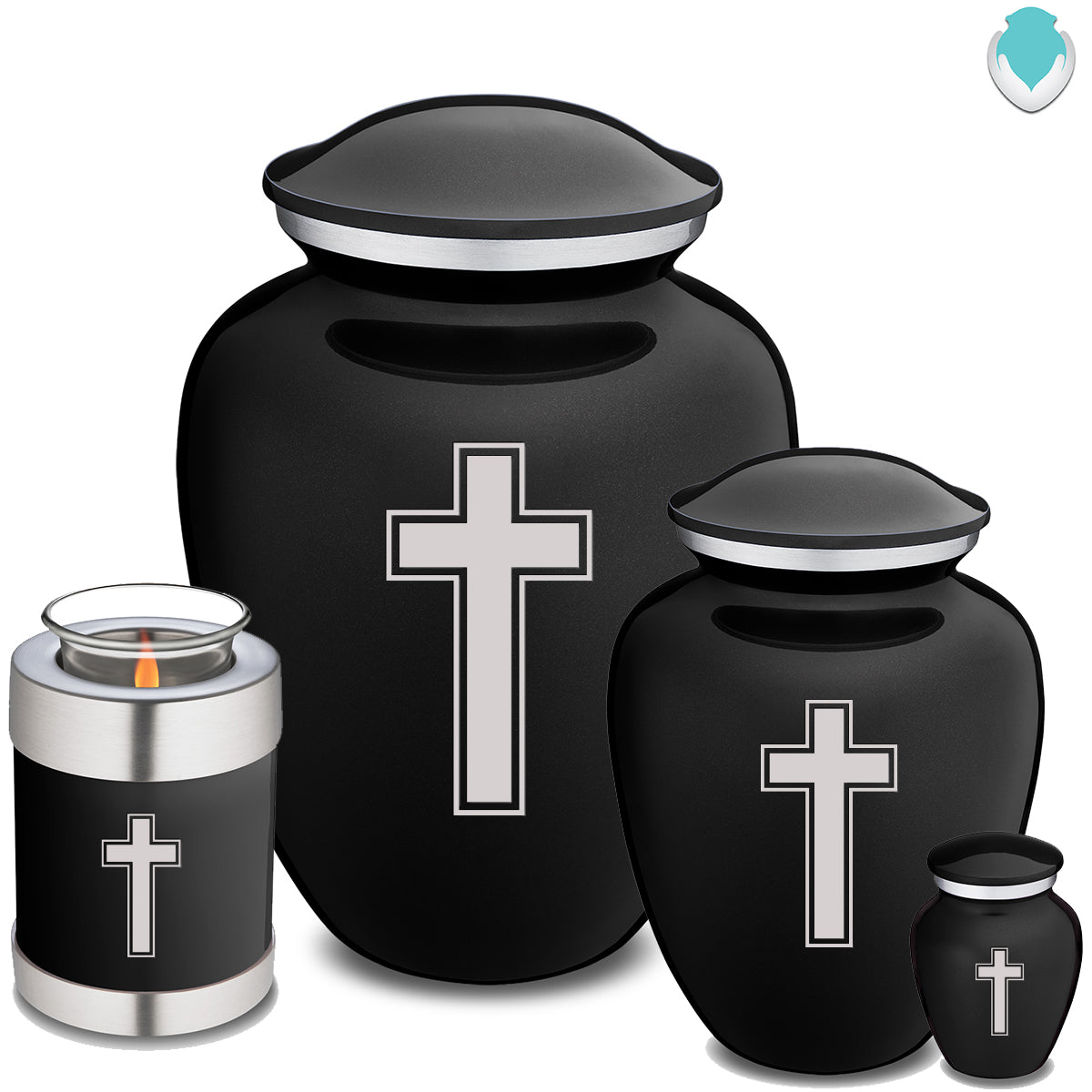 Adult Embrace Black Simple Cross Cremation Urn