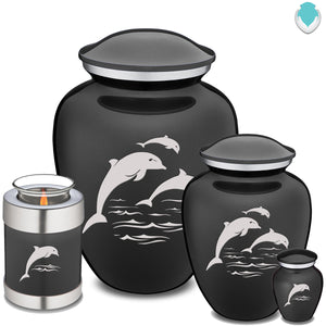 Medium Embrace Charcoal Dolphins Cremation Urn
