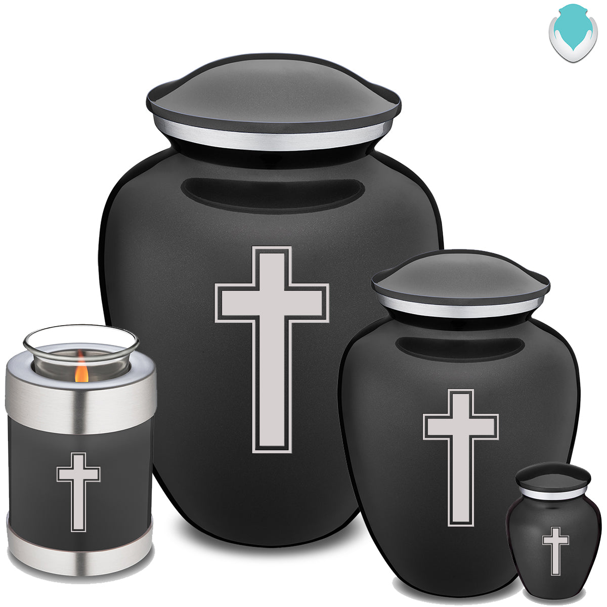 Medium Embrace Charcoal Simple Cross Cremation Urn