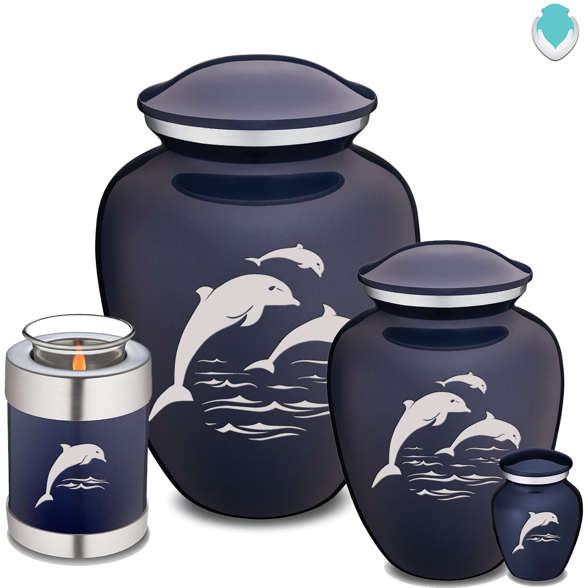 Adult Embrace Cobalt Blue Dolphins Cremation Urn