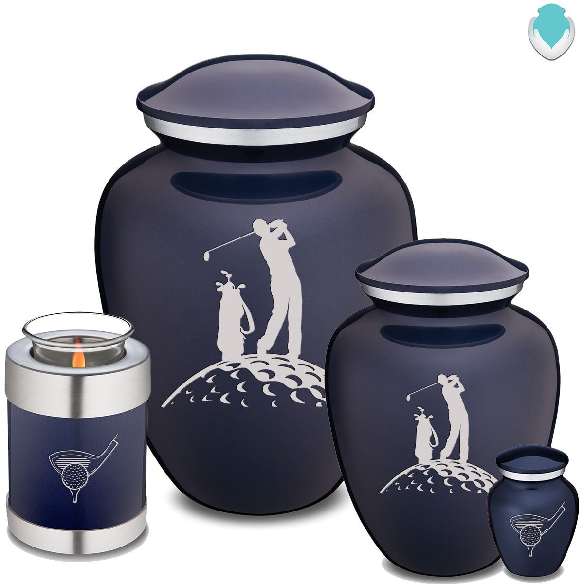 Medium Embrace Cobalt Blue Golfer Cremation Urn