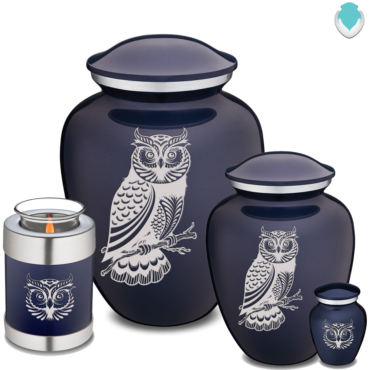 Medium Embrace Cobalt Blue Owl Cremation Urn
