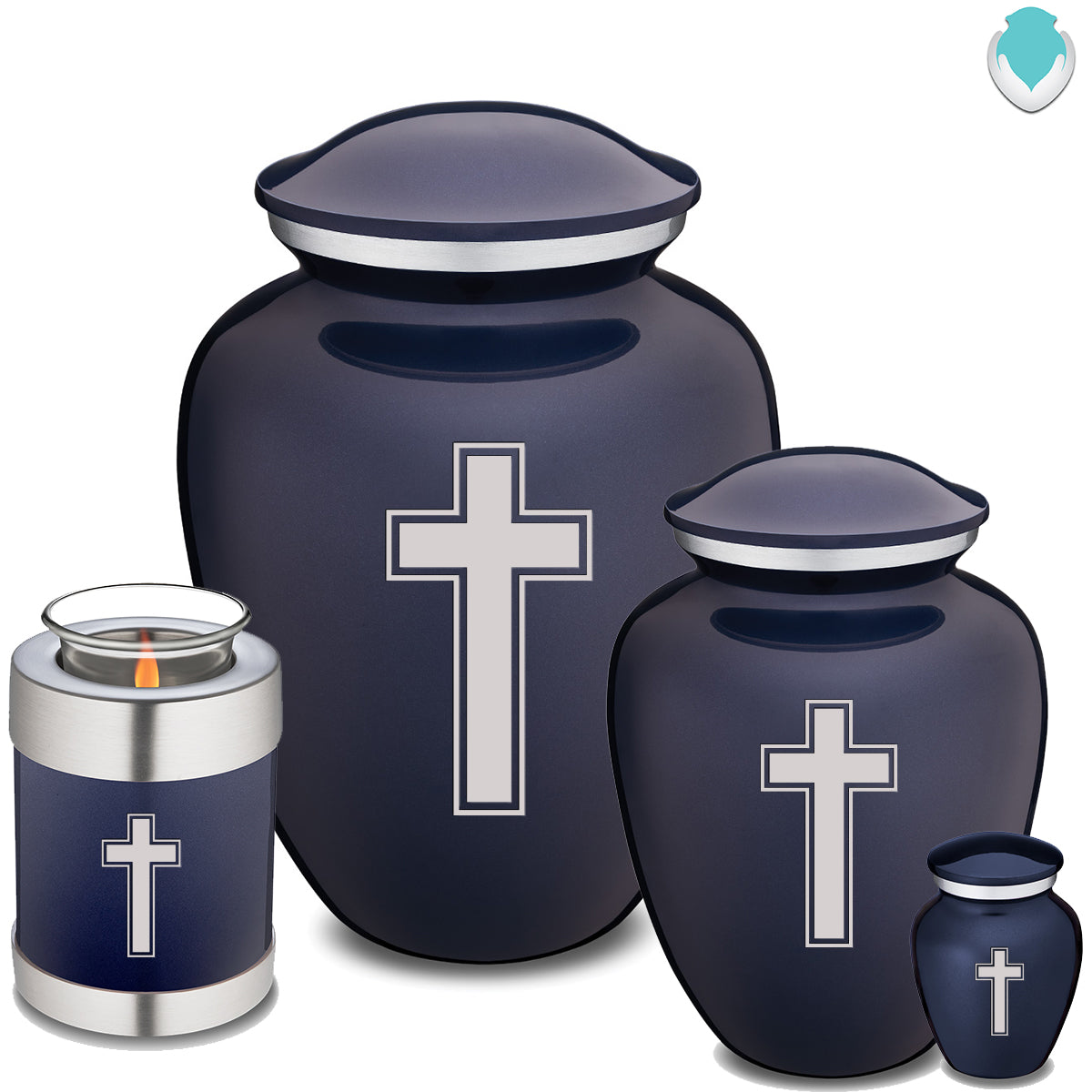 Keepsake Embrace Cobalt Blue Simple Cross Cremation Urn
