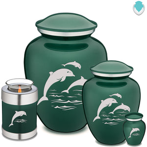 Medium Embrace Green Dolphins Cremation Urn