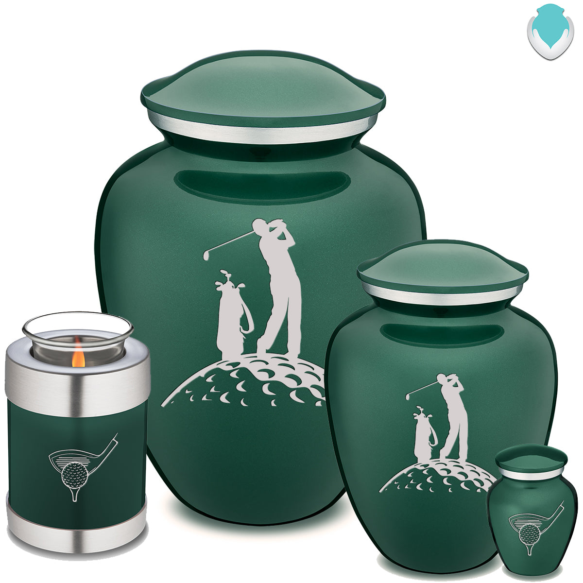 Candle Holder Embrace Green Golfer Cremation Urn