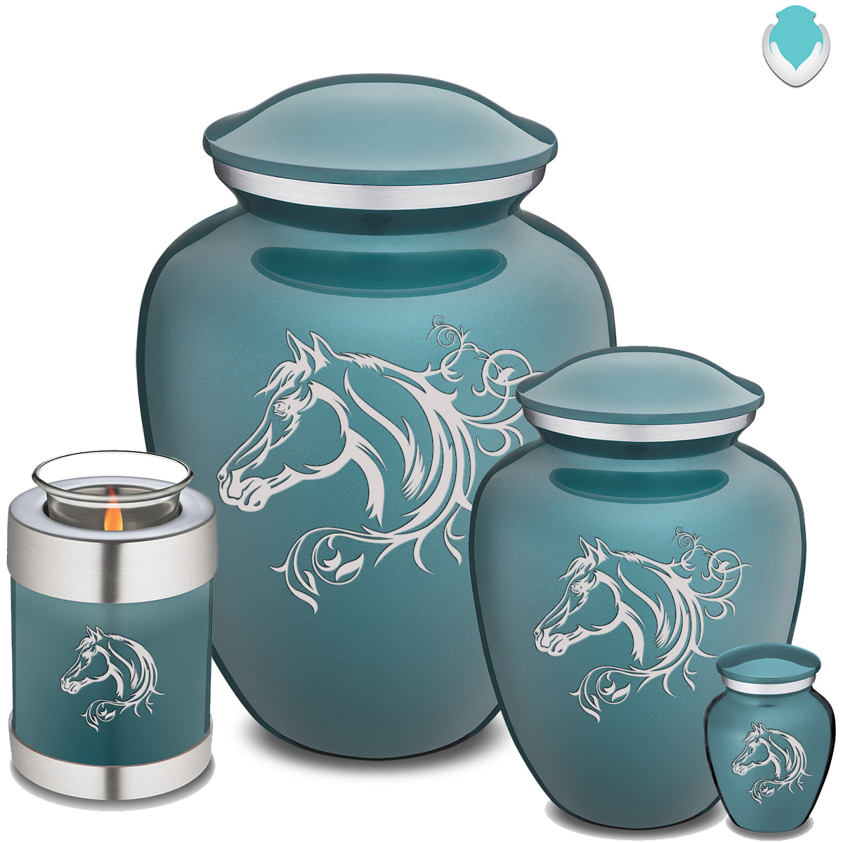 Medium Embrace Teal Horse Cremation Urn