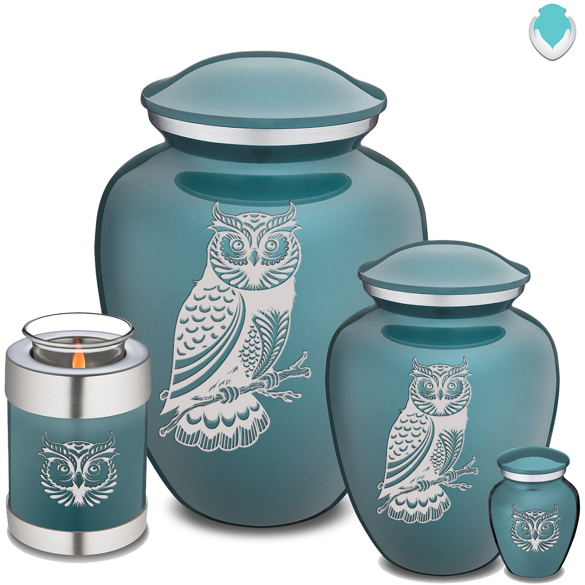 Keepsake Embrace Teal Owl Cremation Urn
