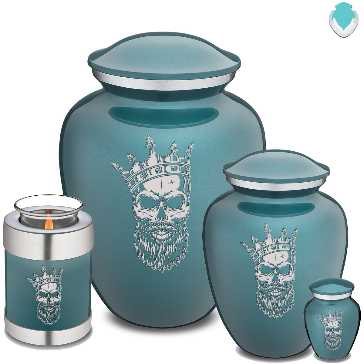 Keepsake Embrace Teal Skull Cremation Urn