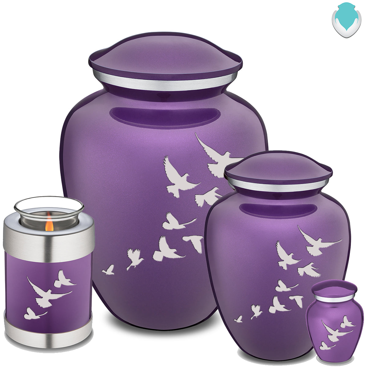Candle Holder Embrace Purple Doves Cremation Urn