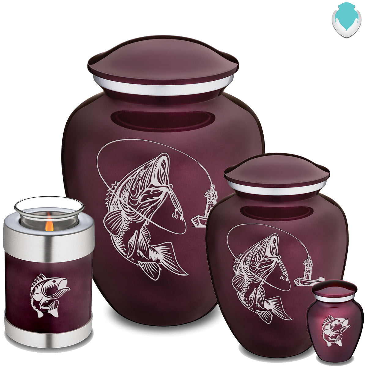 Medium Cherry Purple Embrace Fishing Cremation Urn