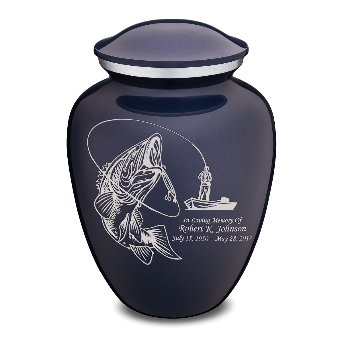Adult Embrace Cobalt Blue Fishing Cremation Urn