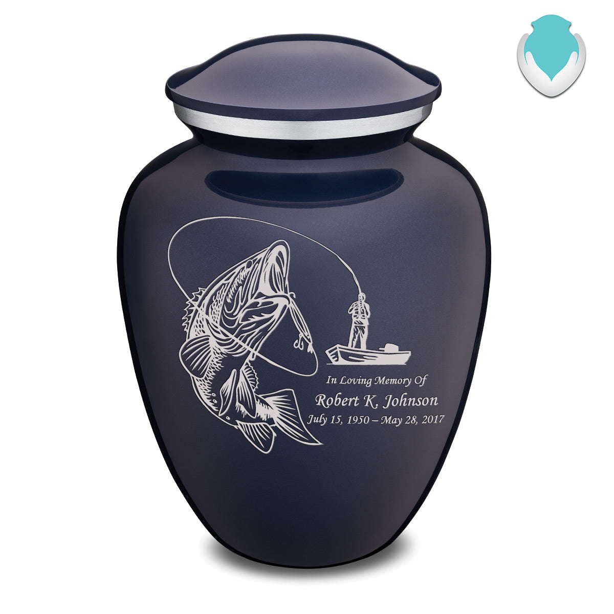 Adult Embrace Cobalt Blue Fishing Cremation Urn
