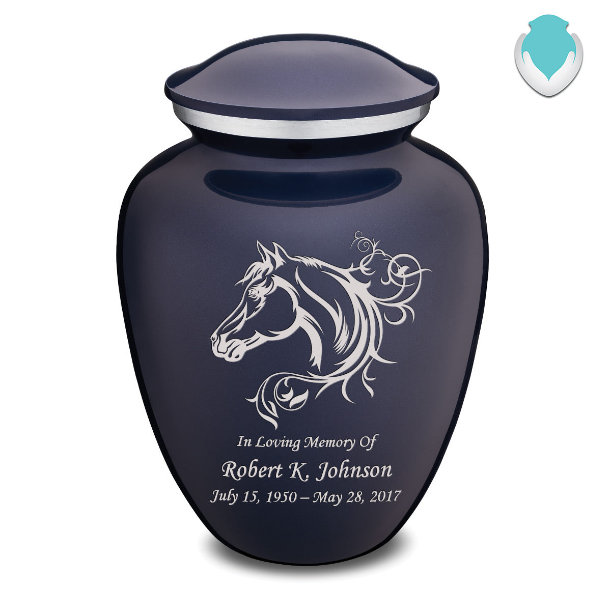 Adult Embrace Cobalt Blue Horse Cremation Urn