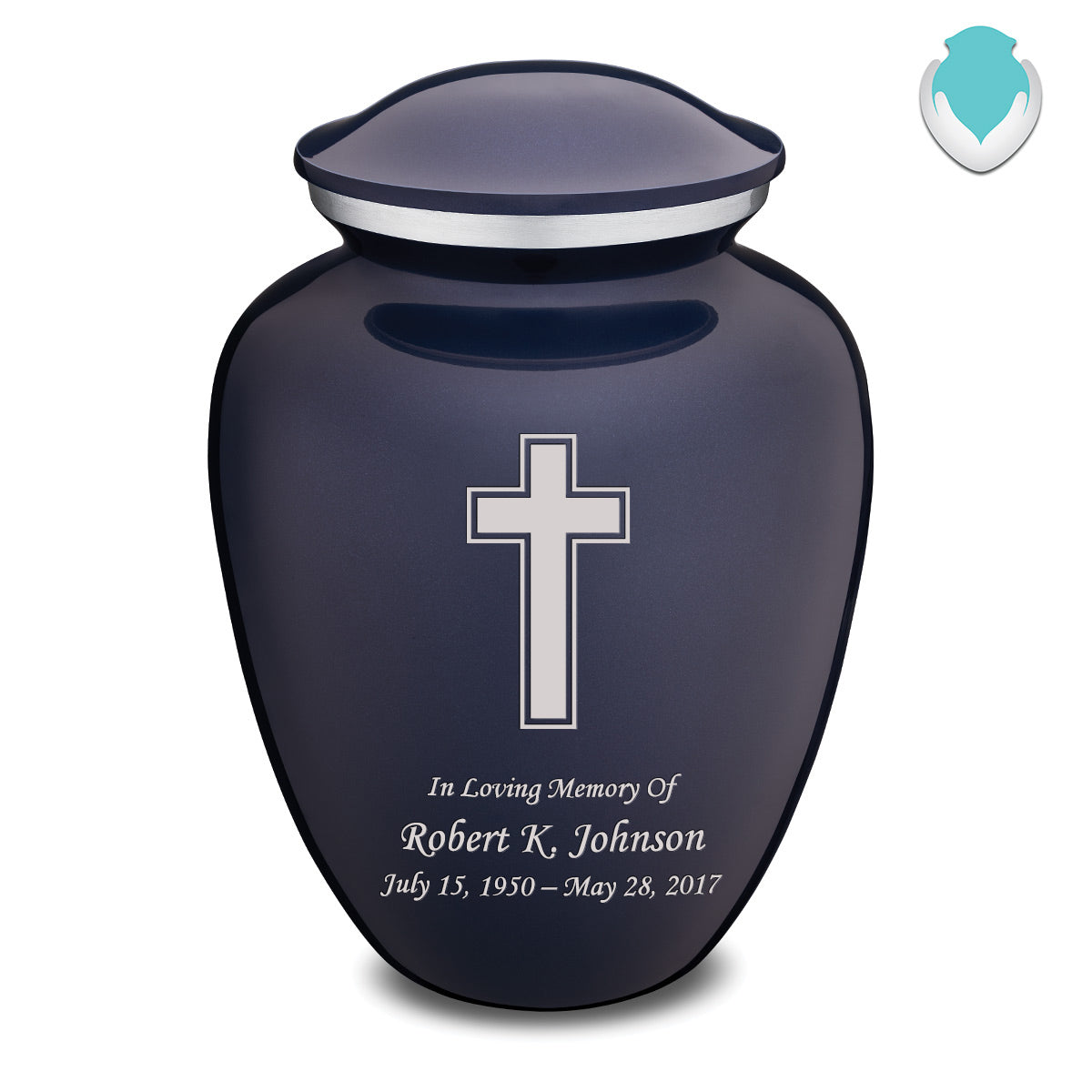 Adult Embrace Cobalt Blue Simple Cross Cremation Urn