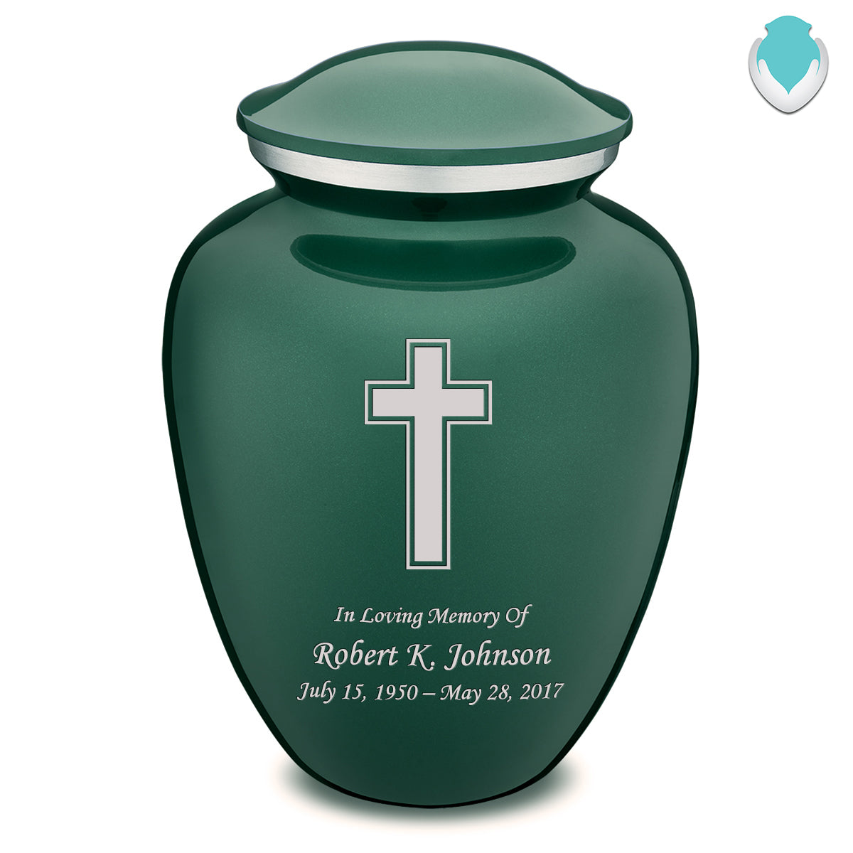 Adult Embrace Green Simple Cross Cremation Urn