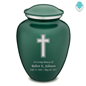 Adult Embrace Green Simple Cross Cremation Urn
