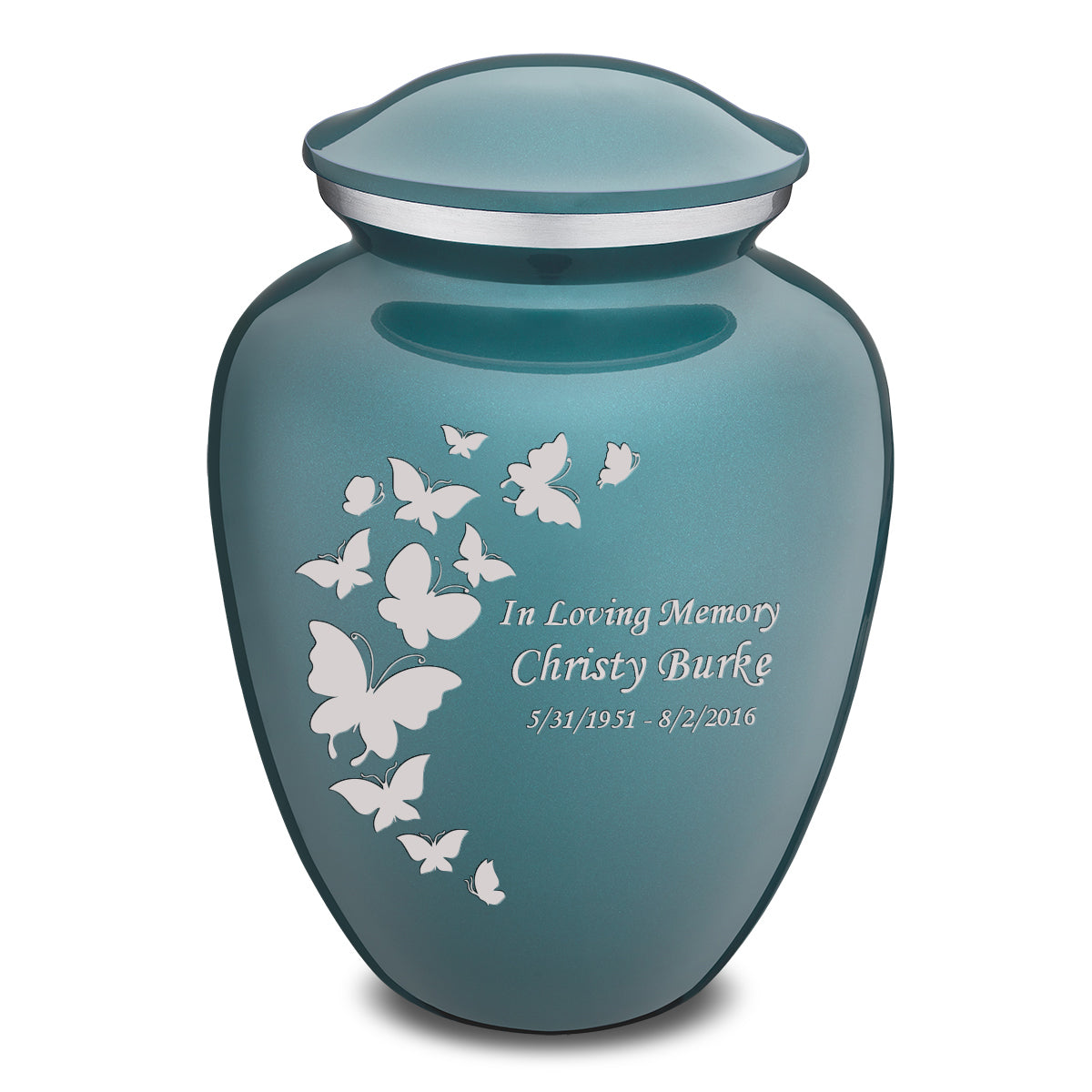 Adult Embrace Teal Butterfly Cremation Urn