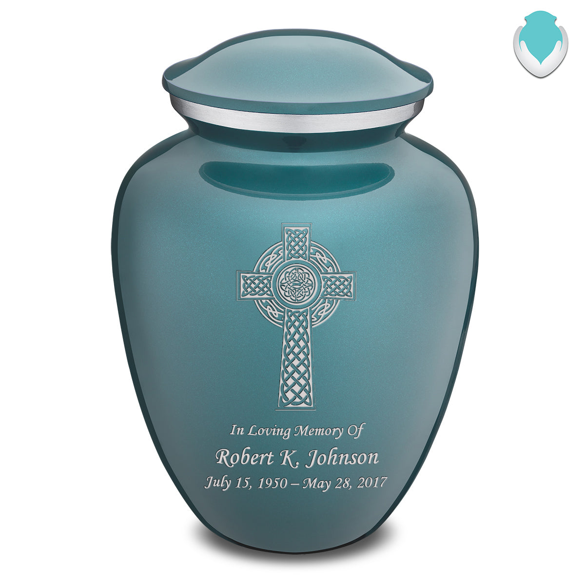 Adult Embrace Teal Celtic Cross Cremation Urn