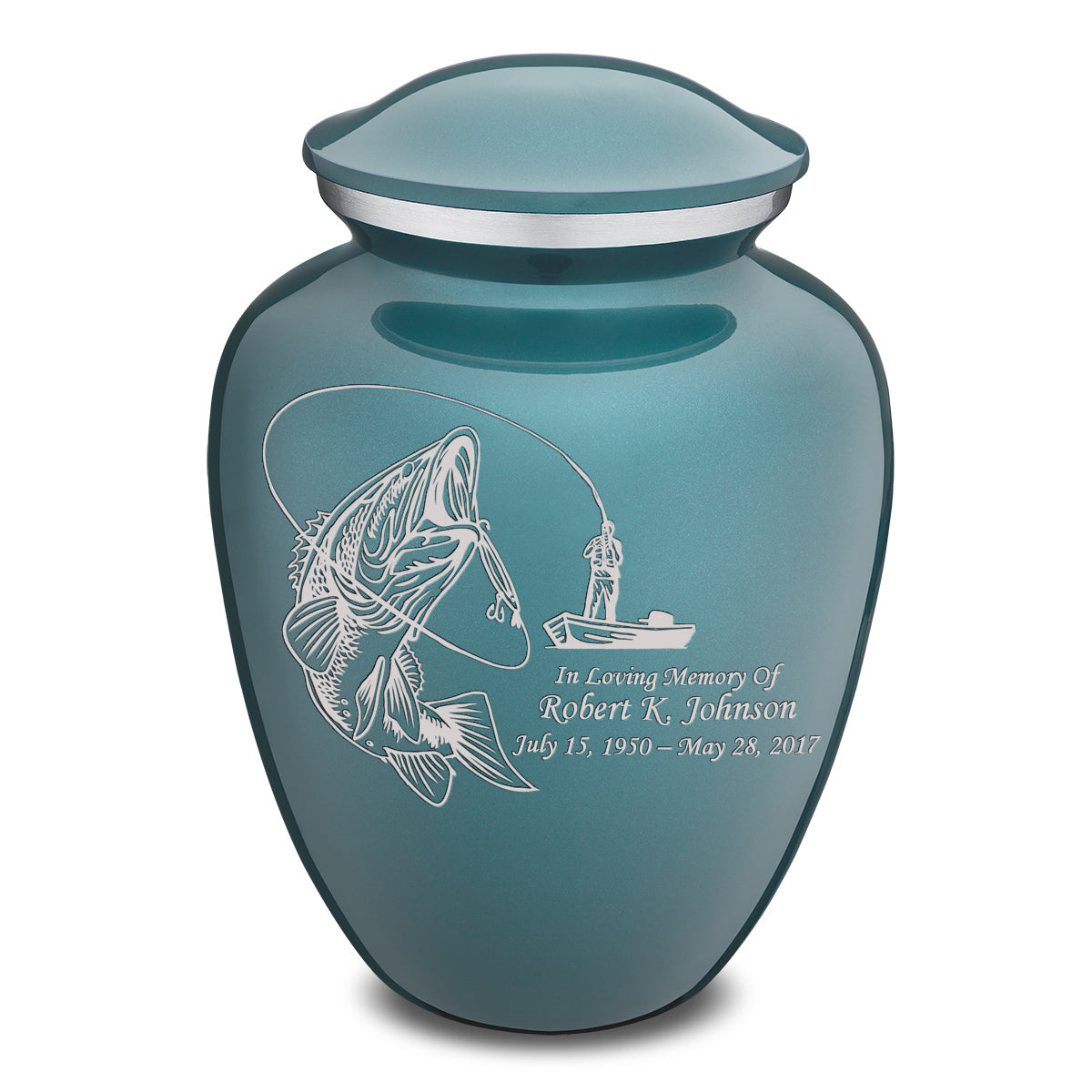 Adult Embrace Teal Fishing Cremation Urn