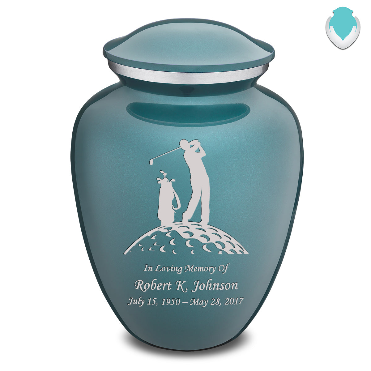 Adult Embrace Teal Golfer Cremation Urn