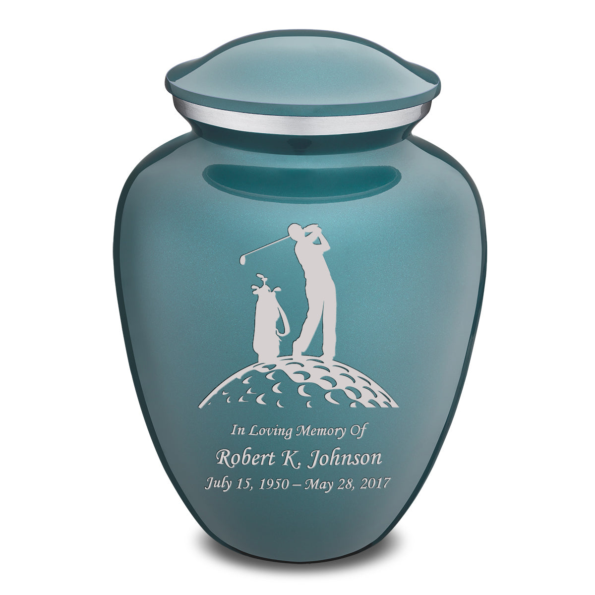 Adult Embrace Teal Golfer Cremation Urn
