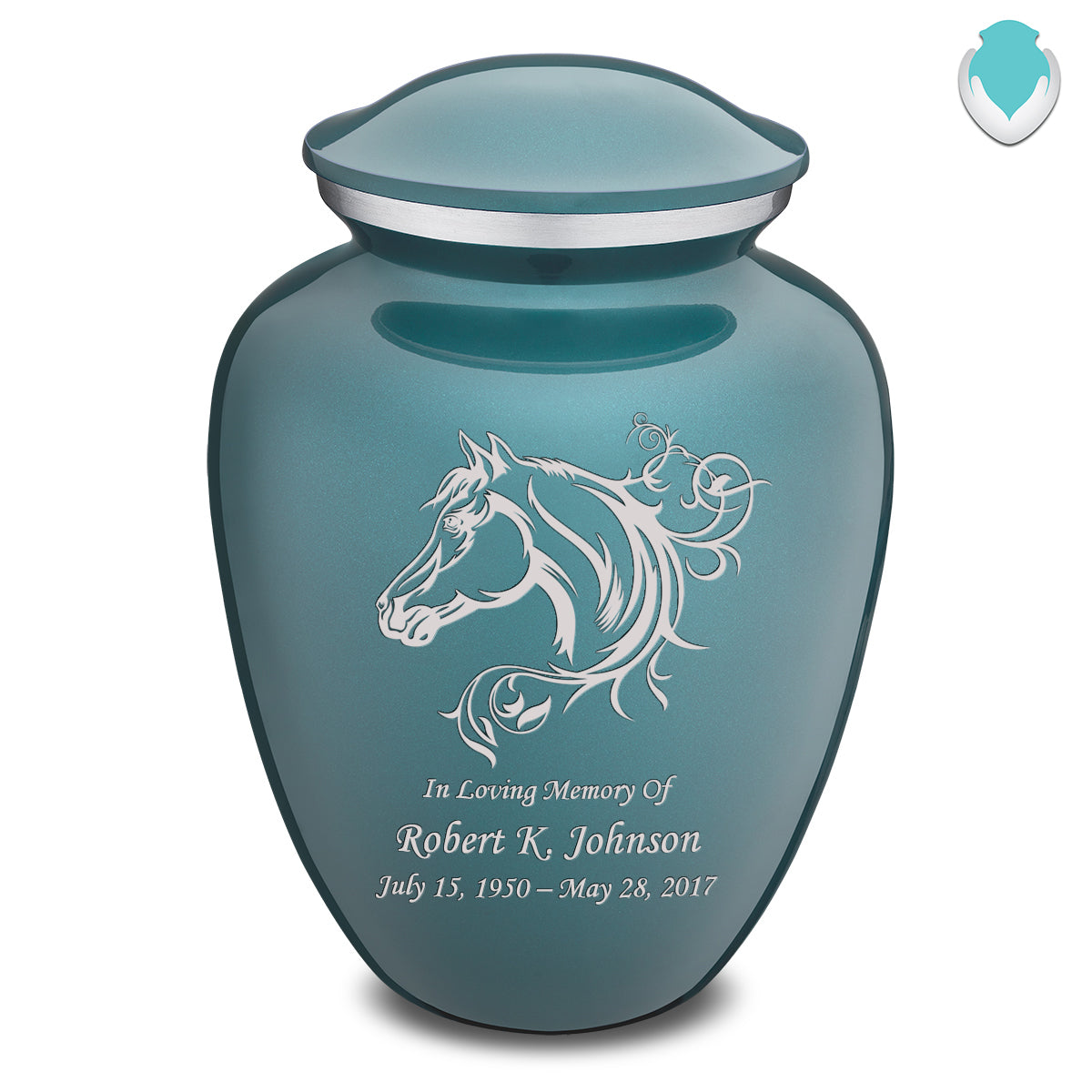 Adult Embrace Teal Horse Cremation Urn