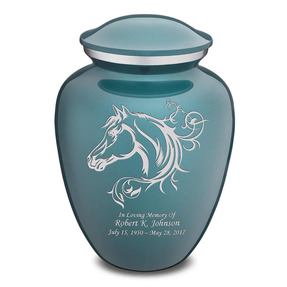 Adult Embrace Teal Horse Cremation Urn