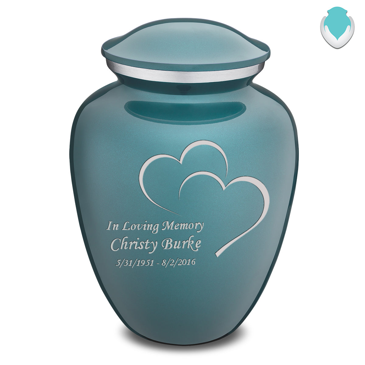 Adult Embrace Teal Hearts Cremation Urn