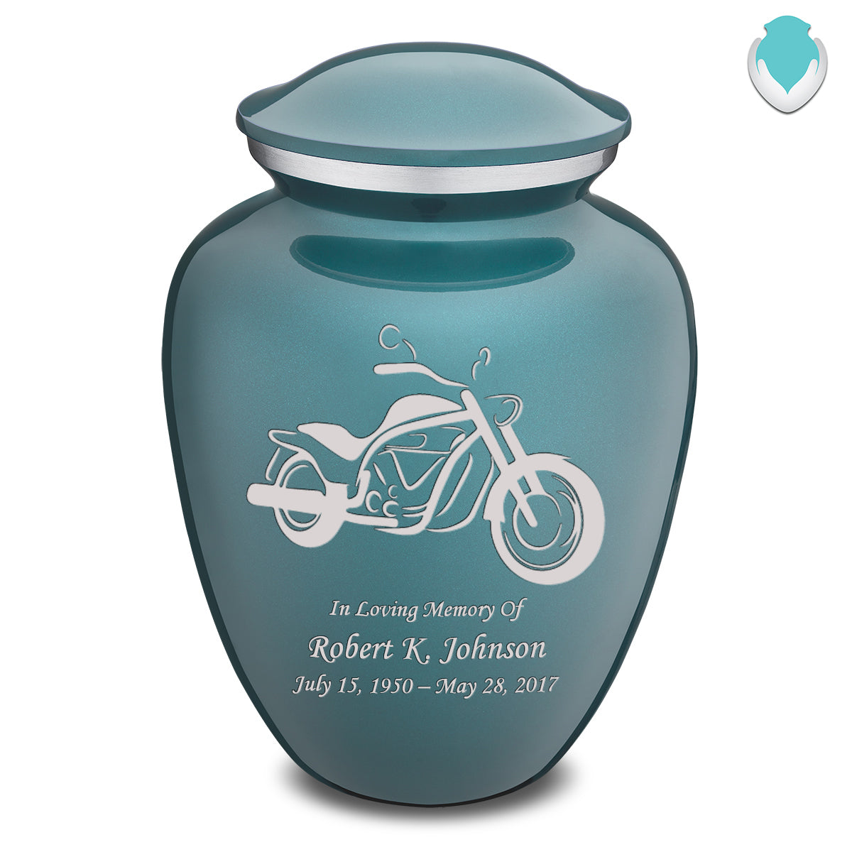 Adult Embrace Teal Motorcycle Cremation Urn