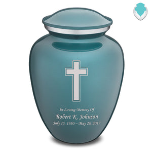 Adult Embrace Teal Simple Cross Cremation Urn