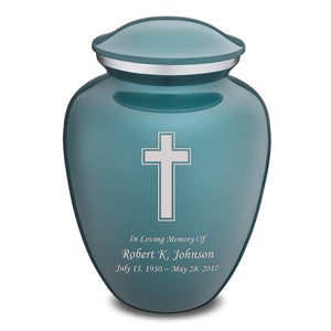 Adult Embrace Teal Simple Cross Cremation Urn