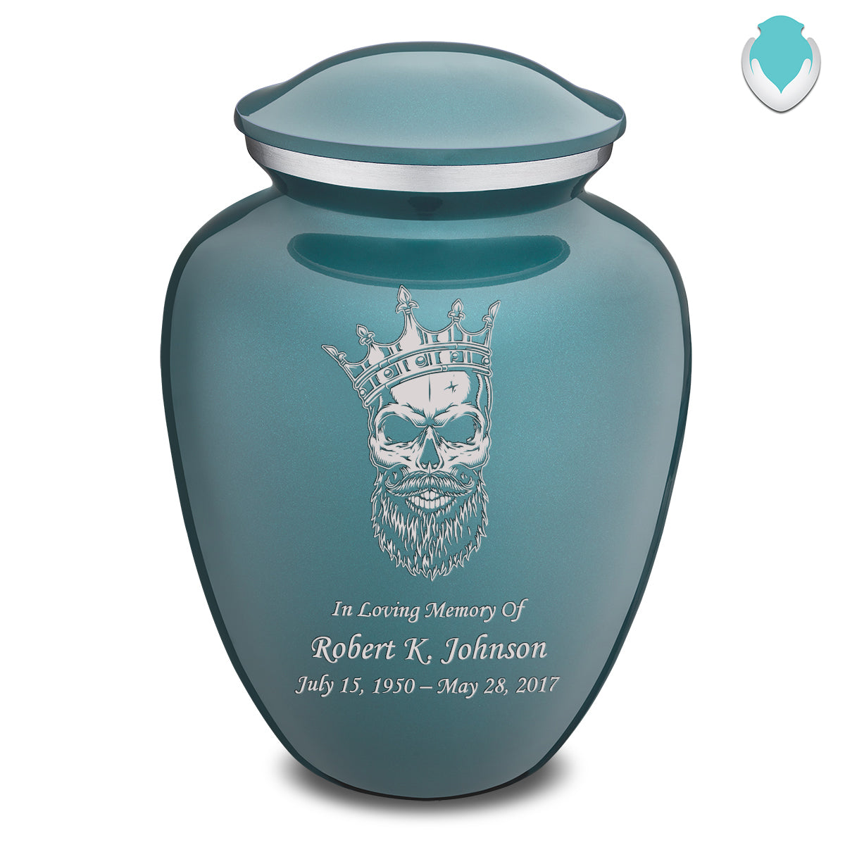 Adult Embrace Teal Skull Cremation Urn