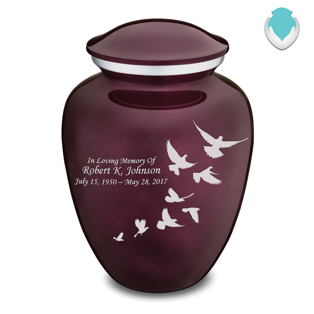 Adult Embrace Cherry Purple Doves Cremation Urn