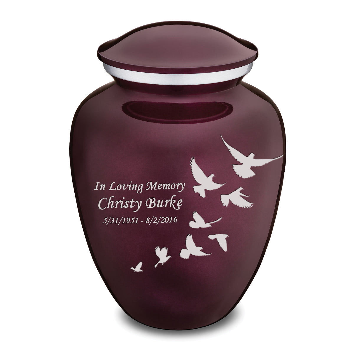 Adult Embrace Cherry Purple Doves Cremation Urn