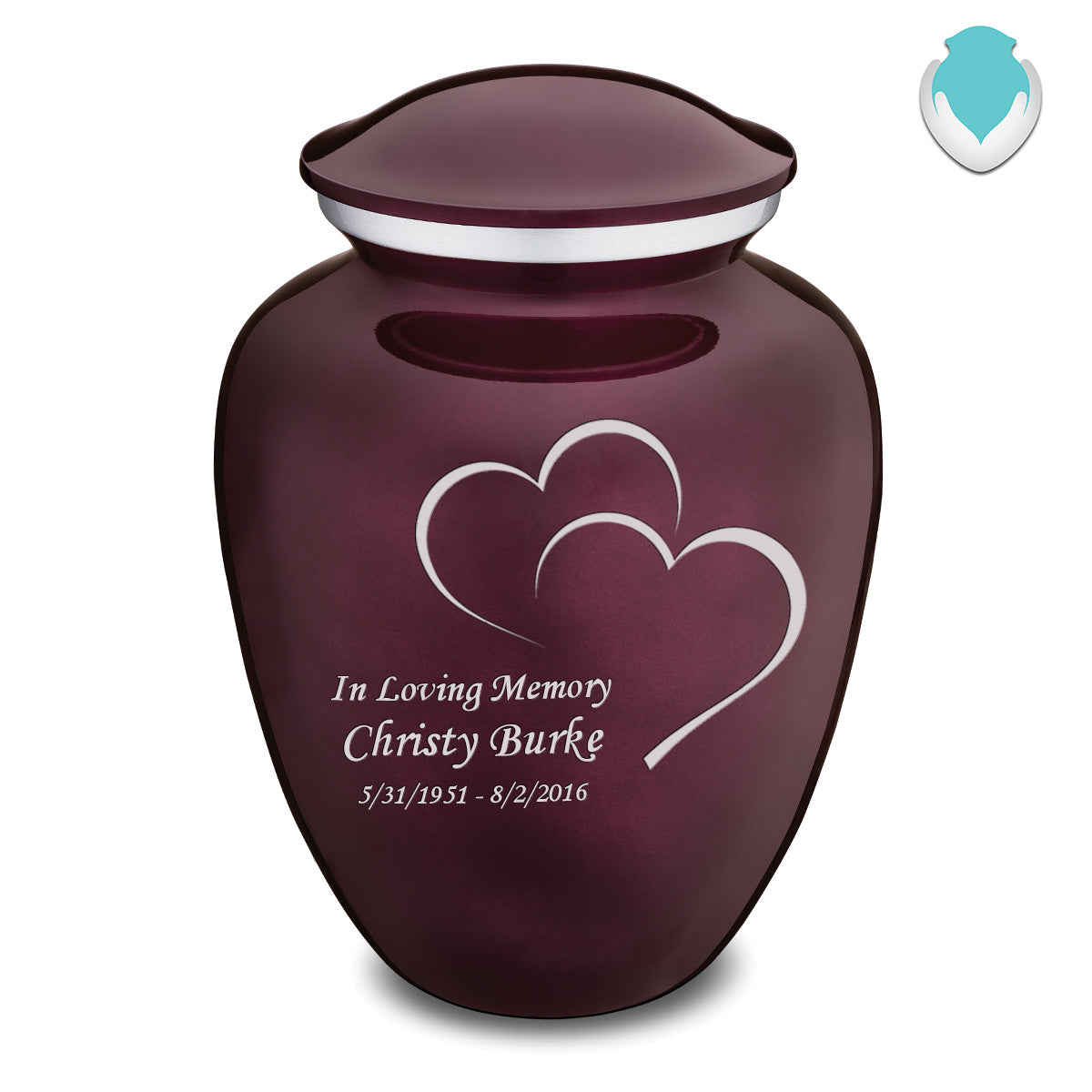 Adult Embrace Cherry Purple Hearts Cremation Urn