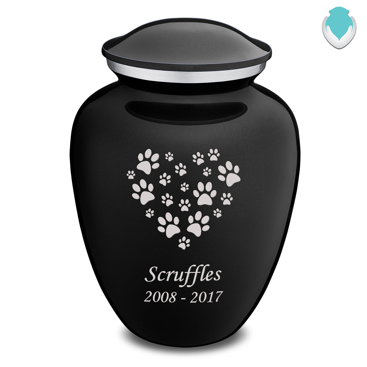 Large Embrace Black Heart Paws Pet Cremation Urn