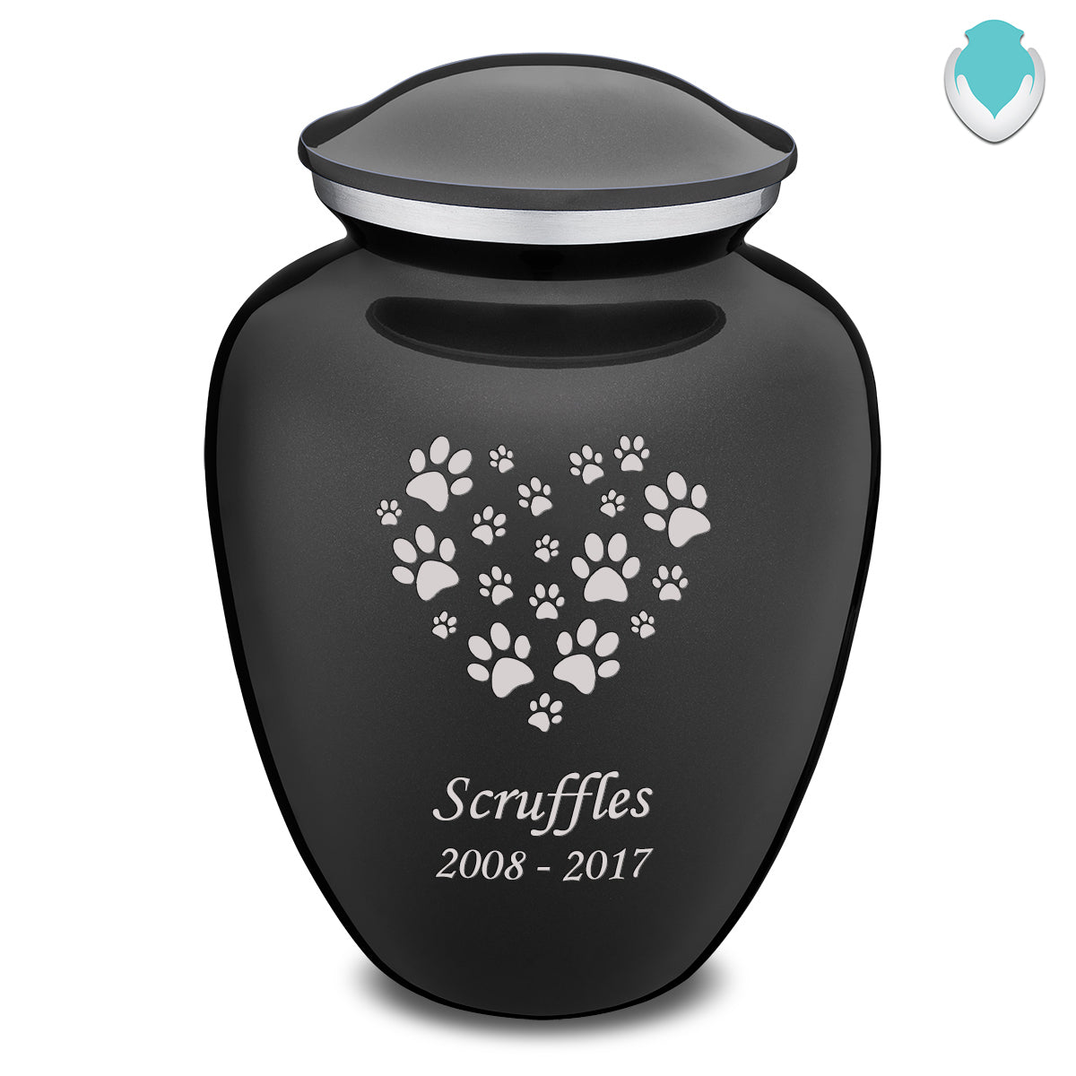 Large Embrace Charcoal Heart Paws Pet Cremation Urn