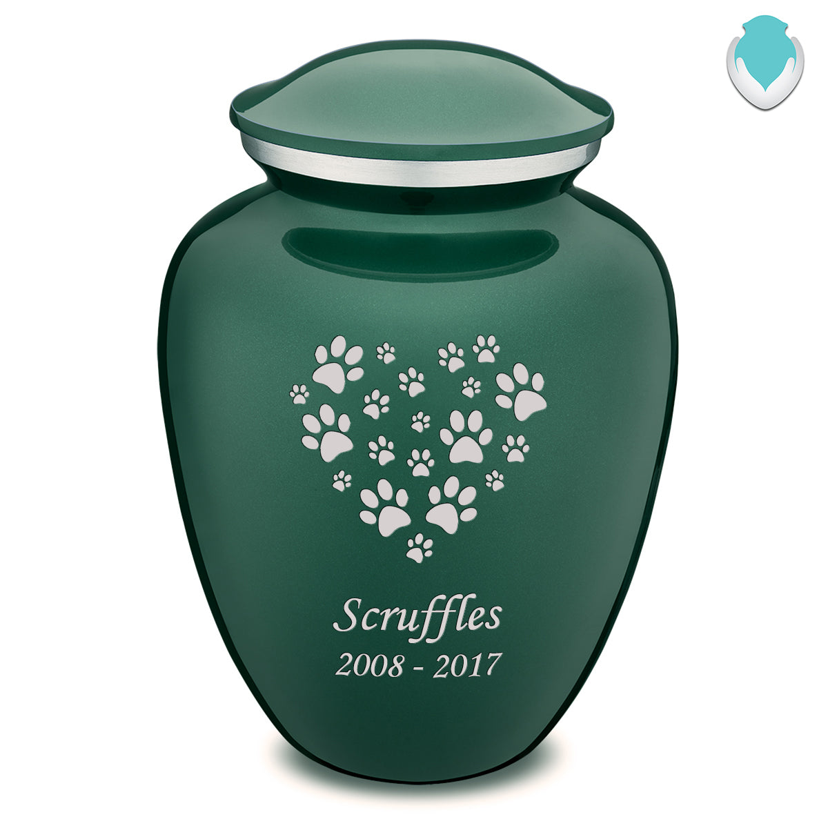 Large Embrace Green Heart Paws Pet Cremation Urn