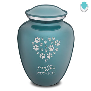 Large Embrace Teal Heart Paws Pet Cremation Urn