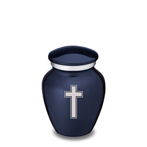 Keepsake Embrace Cobalt Blue Simple Cross Cremation Urn