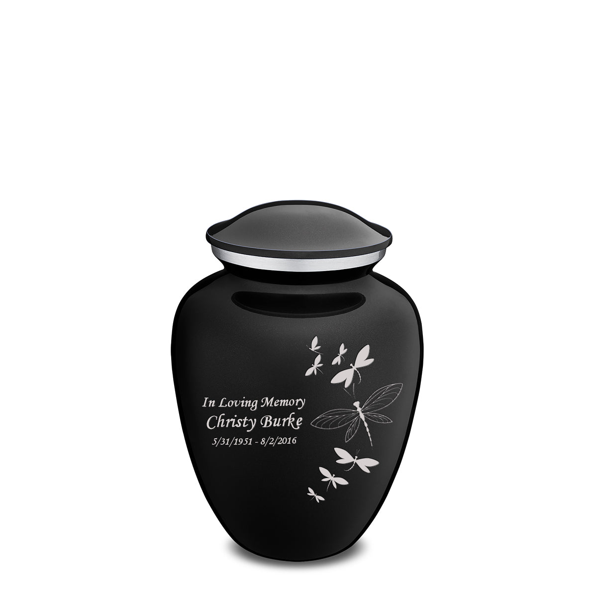 Medium Embrace Black Dragonflies Cremation Urn