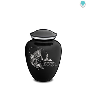 Medium Embrace Black Fishing Cremation Urn