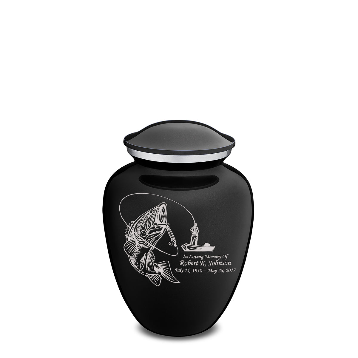 Medium Embrace Black Fishing Cremation Urn