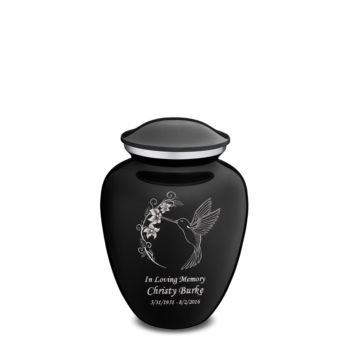 Medium Embrace Black Hummingbird Cremation Urn